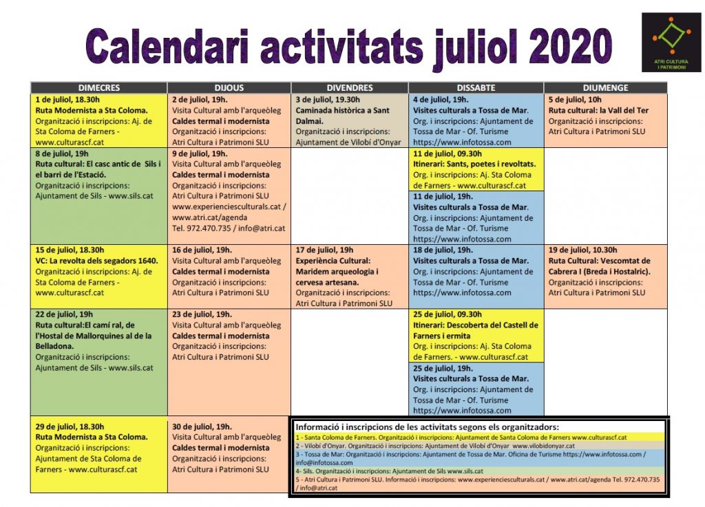 calendari visites rutes culturals juliol 2020 la Selva Girona